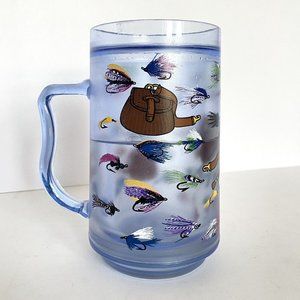 Big Chill Fly Fishing Lures Double Wall  Handled Blue Freezer Beer Mug 16oz